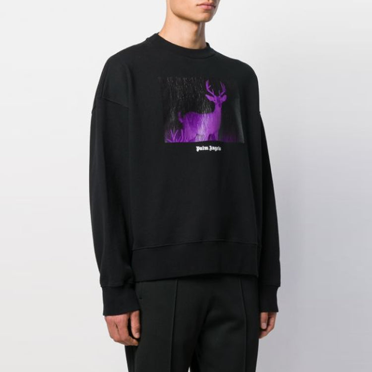 Men's PALM ANGELS dear Printing Pullover Round Neck Black PMBA026F196310051088