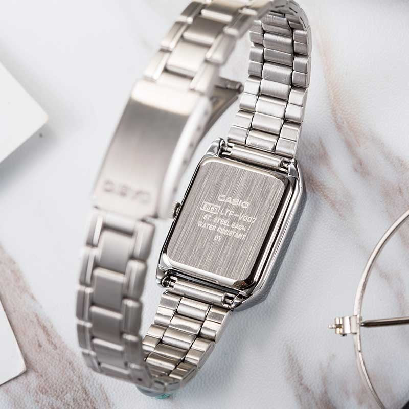 CASIO Square Stainless Steel Band Stainless Steel Strap Black Analog LTP-V007D-1E