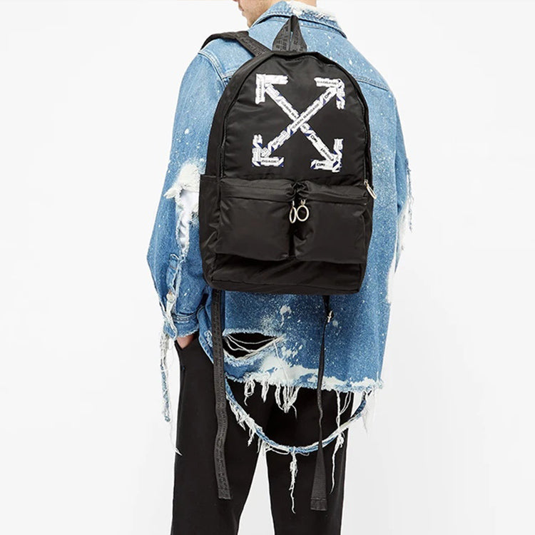 Off-White SS20 Airport Tape Black Backpack Arrow Print Backpack Black OMNB003S20E480031088