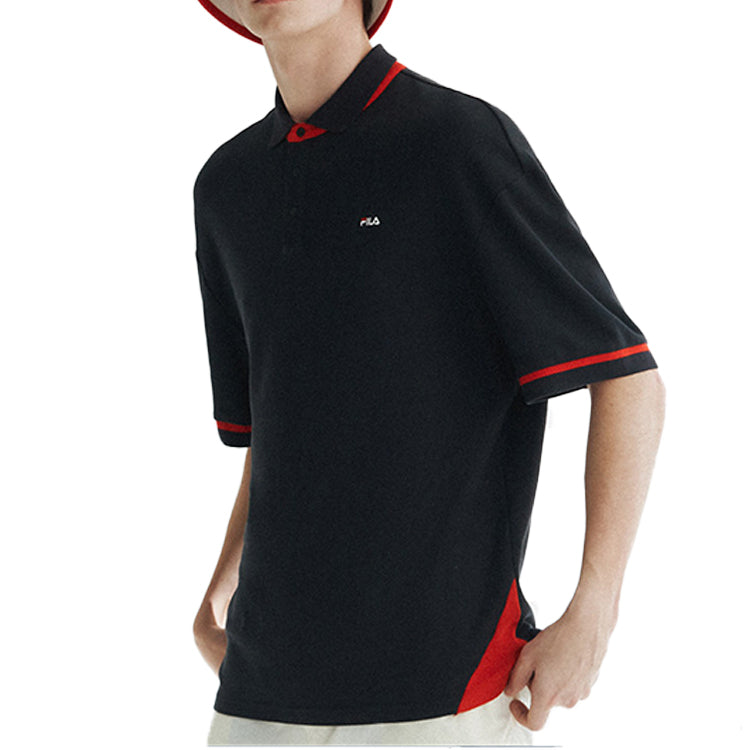 FILA FUSION Alphabet Logo Printing Short Sleeve Polo Shirt Black T11M022105F-BK