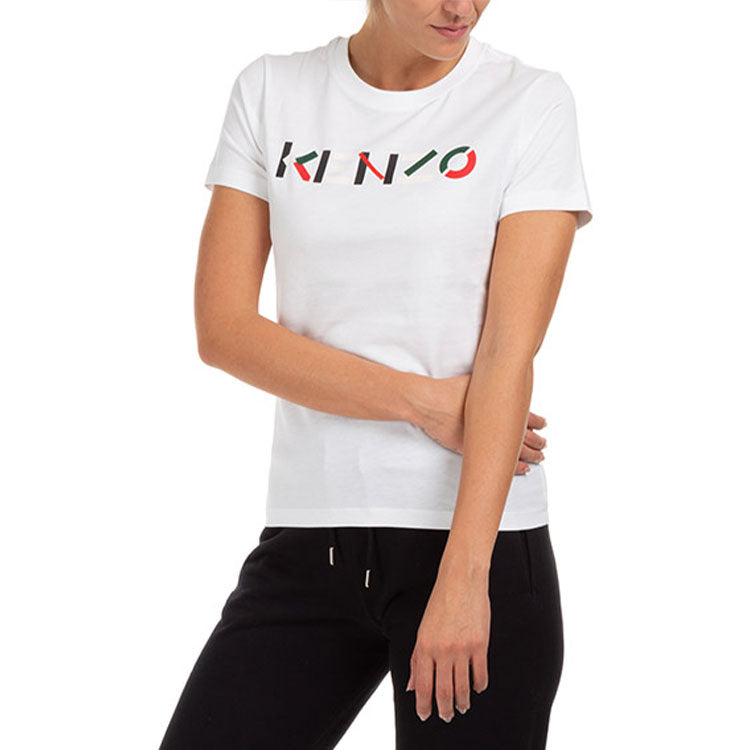 KENZO FW20 Logo Pattern Round Neck Short Sleeve White T-Shirt FA62TS8404SJ-01