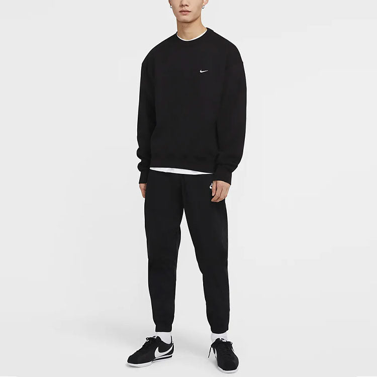 Nike Lab Fleece Crew Solid Color Stay Warm Sports Round Neck Pullover Black DA0318-010