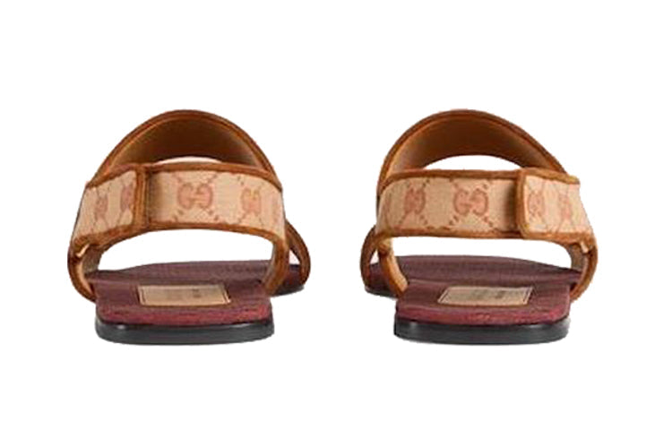 Gucci GG Monogram Slingback Flat Sandals 'Tan Red' 574492-G1710-8371