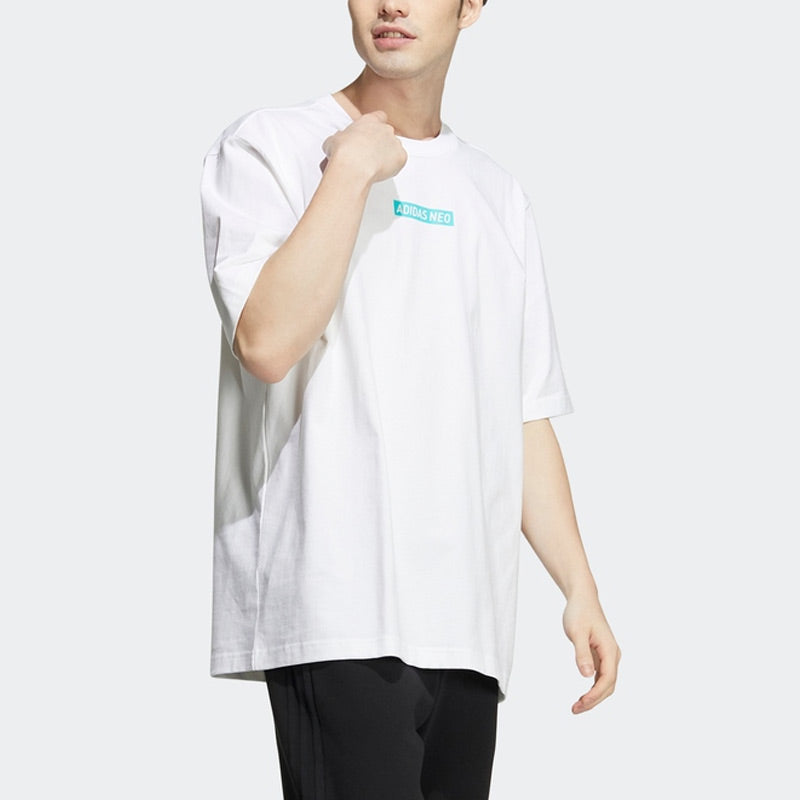 Men's adidas neo Solid Color Pattern Printing Sports Round Neck Short Sleeve White T-Shirt HC9717