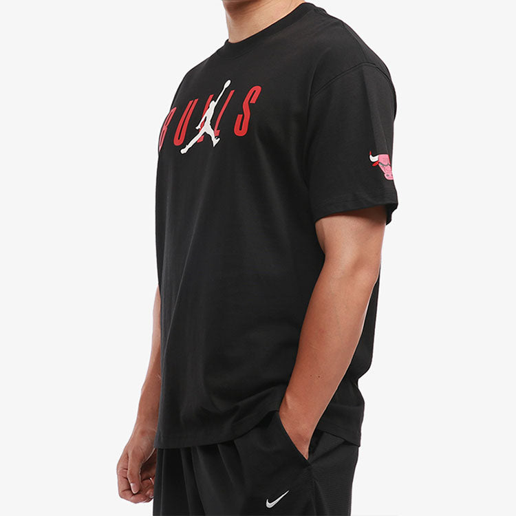 Air Jordan NBA Chicago Bulls Alphabet Printing Basketball Sports Round Neck Short Sleeve Black DA6507-010