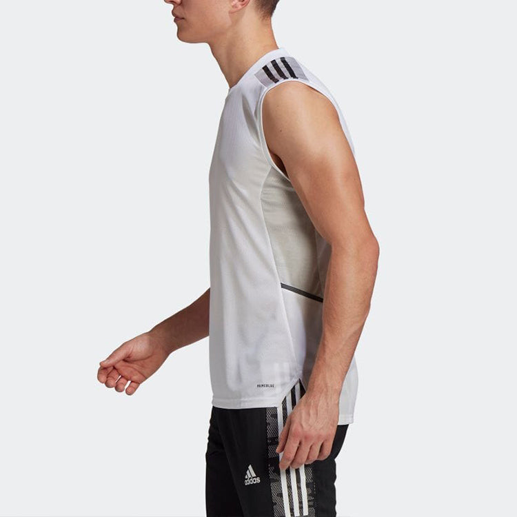 Men's adidas Solid Color Stripe Logo Round Neck Soccer/Football White Vest GH7160
