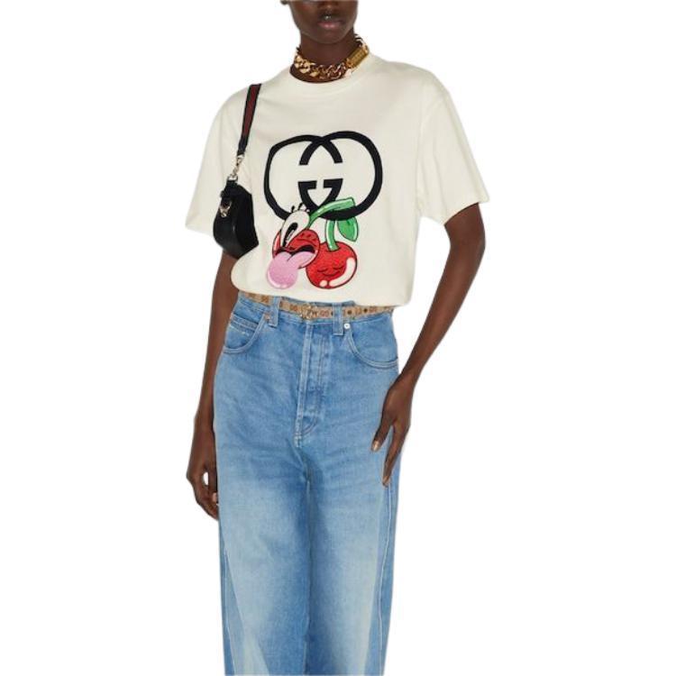 (WMNS) Gucci Cotton Jersey Printed T-Shirt 'Off White' 776596-XJGHP-9088