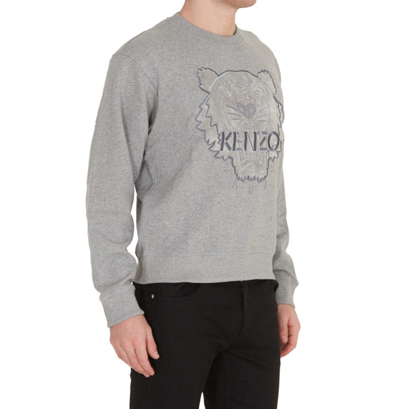 Men's KENZO Embroidered Cotton Round Neck Long Sleeves Sports Gray FA65SW1104XJ-94