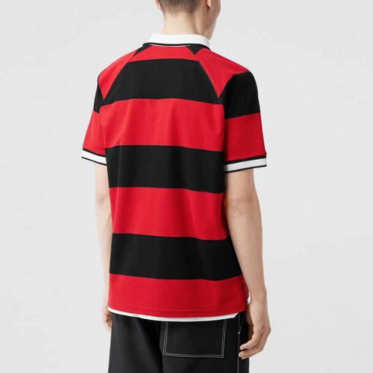 Men's Burberry SS21 Stripe Colorblock Short Sleeve Polo Shirt Red 80134751