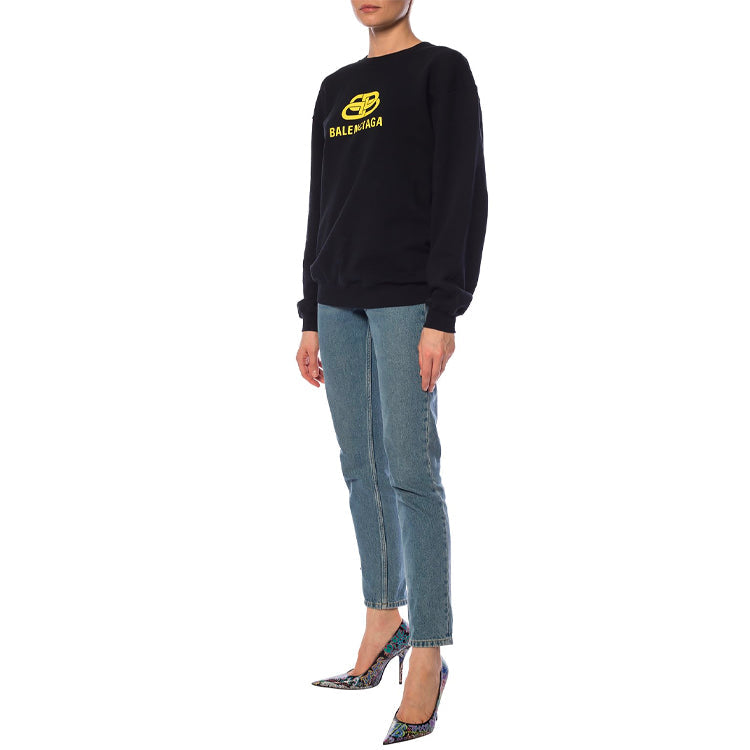 (WMNS) Balenciaga Logo Printing Cotton Round-neck Swea Black 578132TEV191000