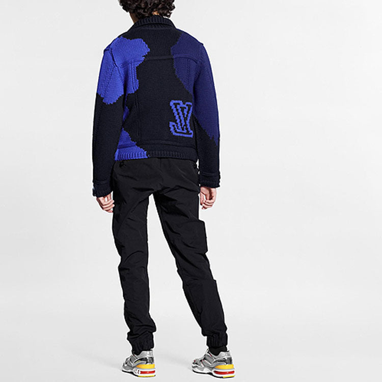 LOUIS VUITTON LV Fleece Inlaid Button Jacket For Men Black Blue 1A7XBC