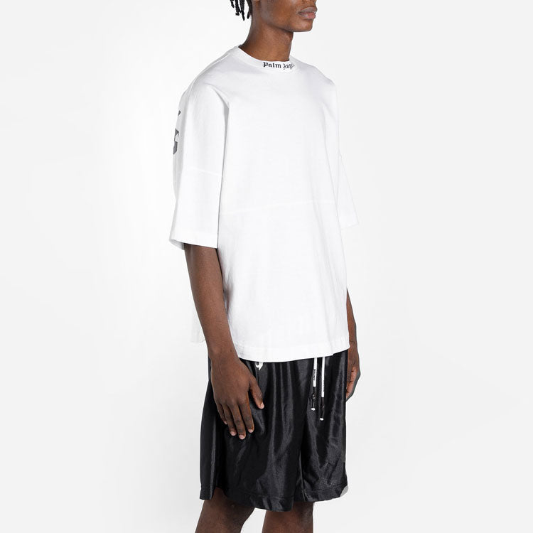 Men's PALM ANGELS Logo Mock Neck Tee Logo Printing Short Sleeve White PMAA002E194130020110