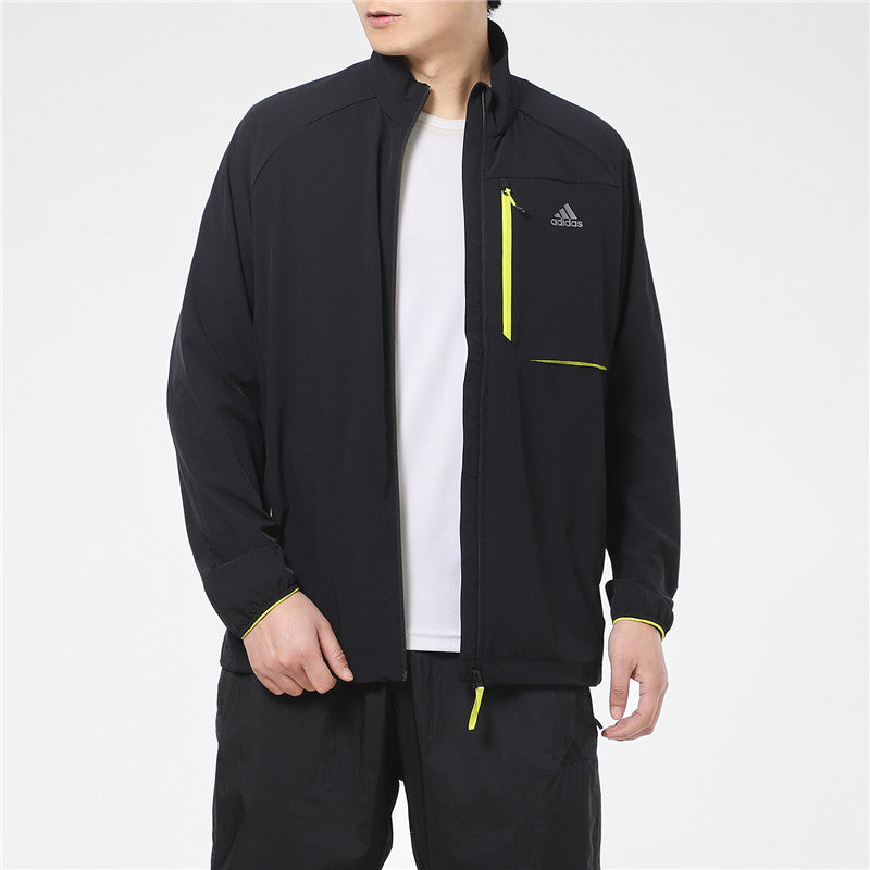 adidas Contrasting Colors Outdoor Windproof Stand Collar Jacket Black GN7347