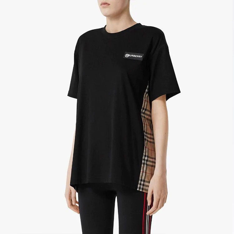 Burberry Vintage Logo Side Plaid Splicing Short Sleeve Black 8024545