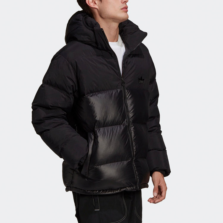 adidas originals Down Regen Puff Stay Warm Splicing Sports hooded down Jacket Black GE1324