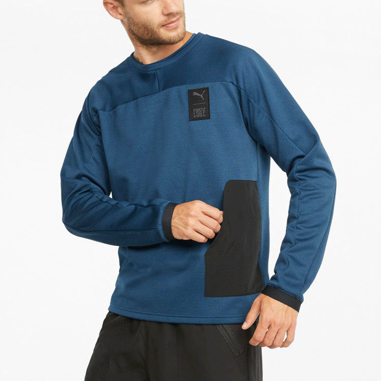 PUMA Logo Round Neck Long Sleeves Pullover Navy Blue 521005-65