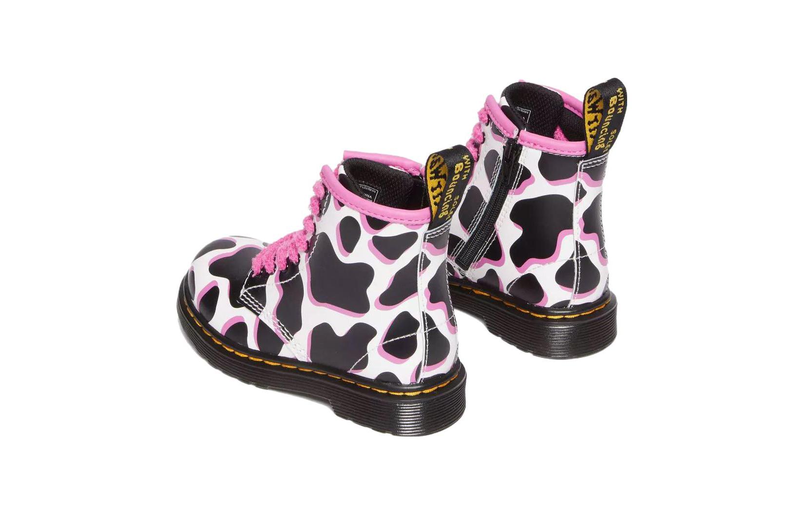 (TD) Dr. Martens 1460 Cow Print Patent Leather Lace Up Boots 'Black White Pink' 31312100