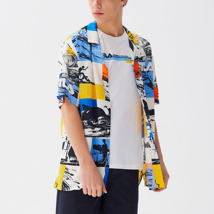 FILA Alphabet Logo Pattern lapel Short Sleeve Shirt Blue F11M128401F-ZA