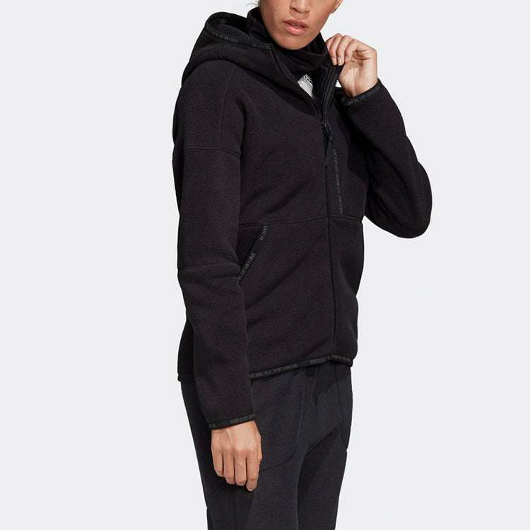 (WMNS) adidas Knitting Hooded Jacket Black DX7778