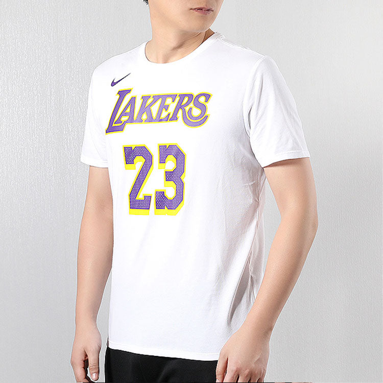 Nike Casual Sports Short Sleeve Lakers LeBron James 23 White AR4887-109