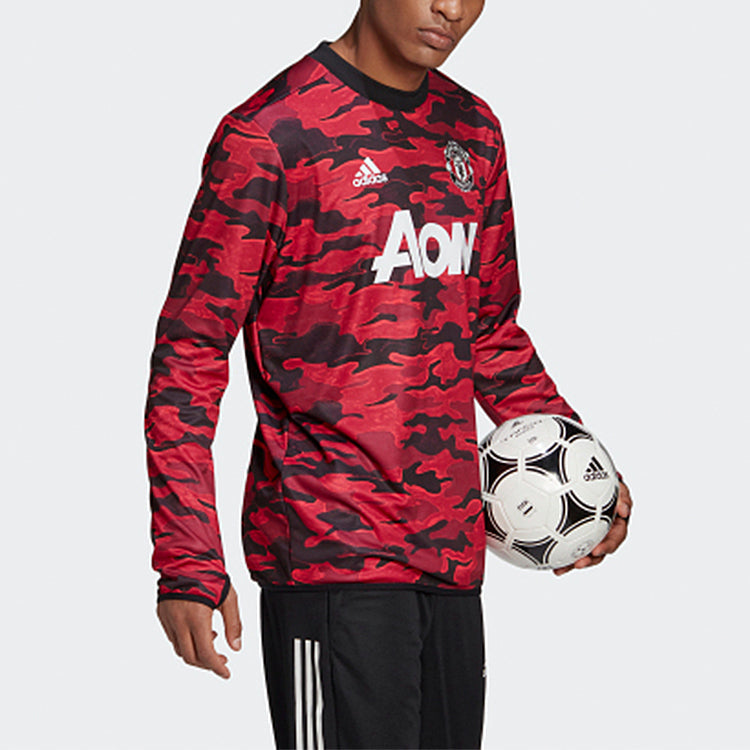 adidas Mufc Pre Wrmtop 20-21 Season Camouflage Manchester United Soccer/Football Training Casual Sports Pullover Red FR6031