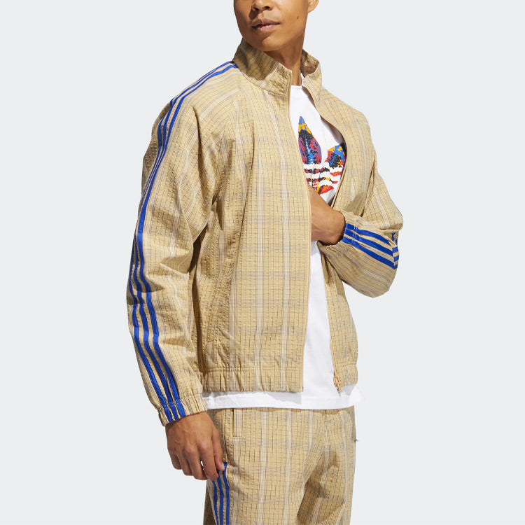 adidas originals Mw Tt Casual Stand Collar Plaid Athletics Sports Jacket Beige GN3795
