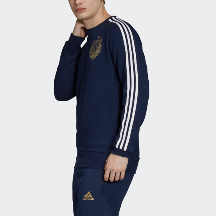 adidas real Madrid Embroidered Pattern Round Neck Pullover Long Sleeves Blue FI4831