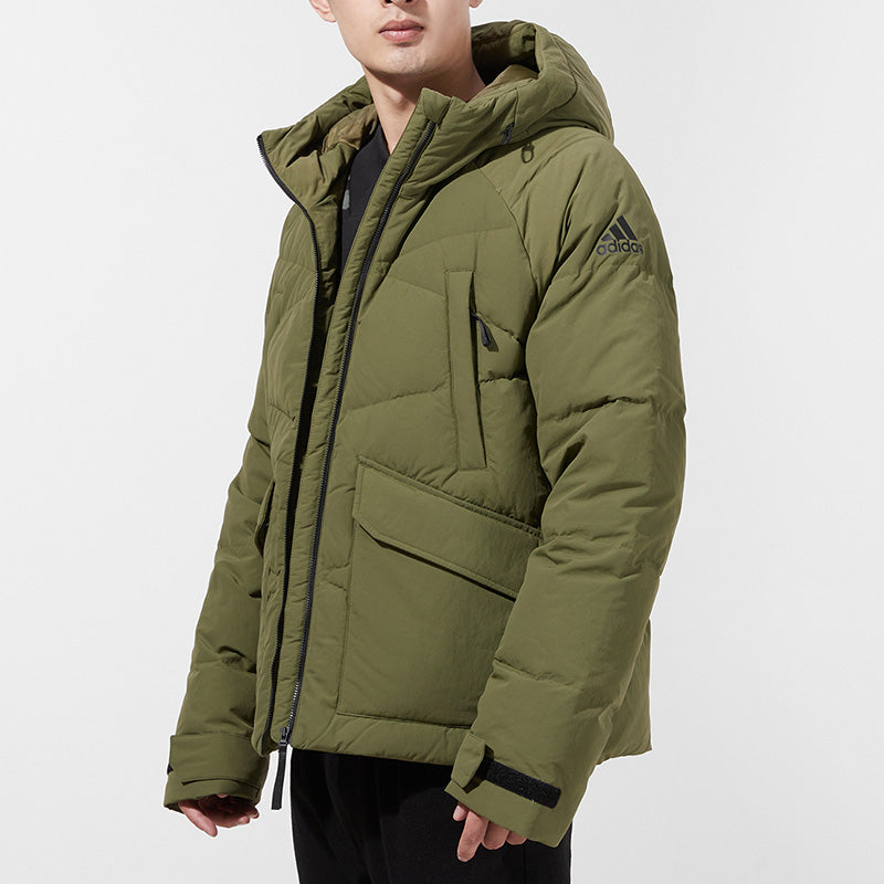 adidas Big Baffle Jkt Casual Sports Adjustable hooded down Jacket Green GT6535