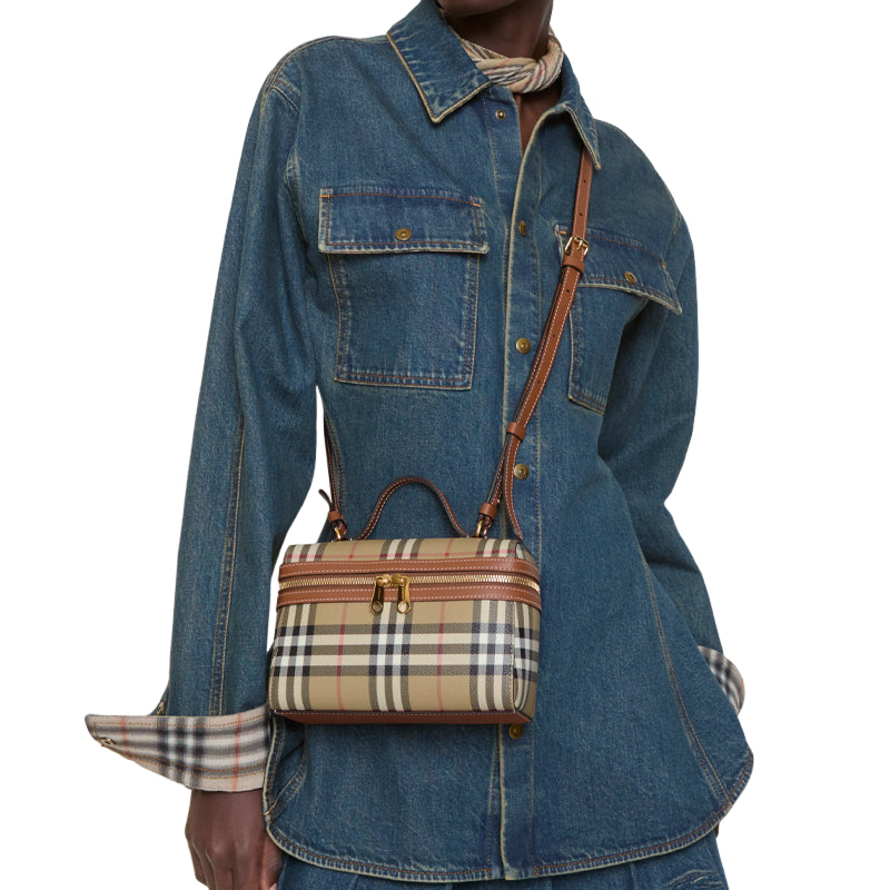 (WMNS) Burberry Check Vanity Bag 'Archive Beige Briar Brown' 81205251