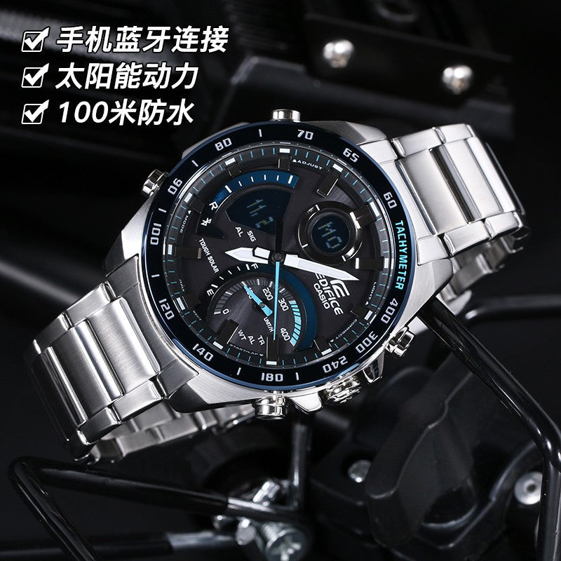 CASIO Waterproof EDIFICE Sapphire Crystal Mens Silver Analog/Digital Combo ECB-900DB-1B