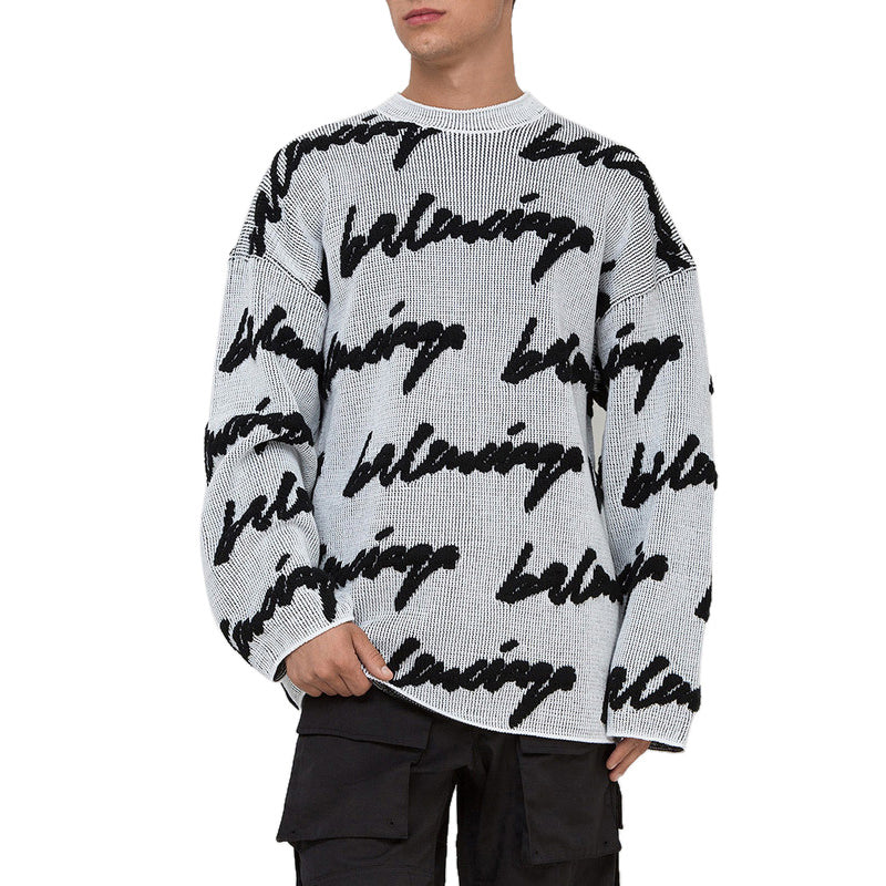 Balenciaga 3D Scribble Crewneck Cotton Knit 'White' 625985T31809040