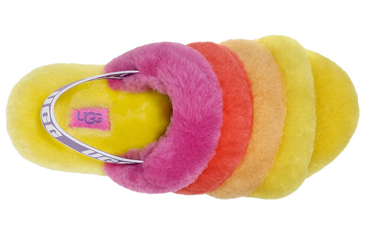 (WMNS) UGG Fluff Yeah Slide Slipper Rainbow Yellow 1097169-PRYW