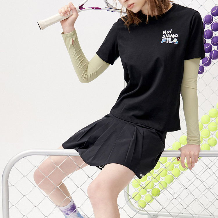 FILA FUSION Alphabet Printing Round Neck Tennis Short Sleeve Dark Black T-Shirt T11W121109F-BK