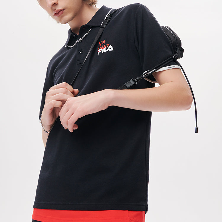 Men's FILA FUSION Logo Printing Embroidered Alphabet Short Sleeve Polo Shirt Black T11M131109F-BK