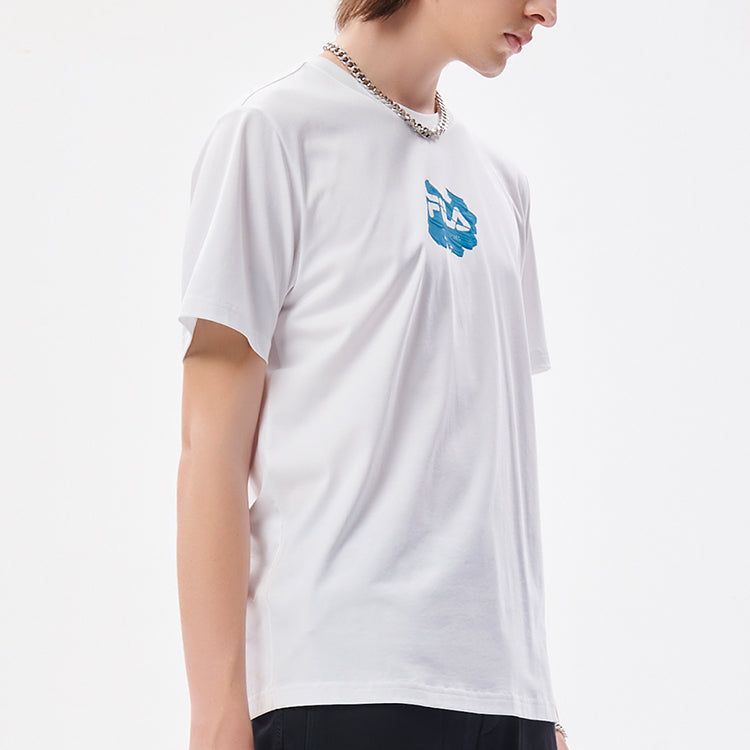 Men's FILA FUSION cycling Illustration Pattern Printing Knit Short Sleeve White T11M133104F-WT