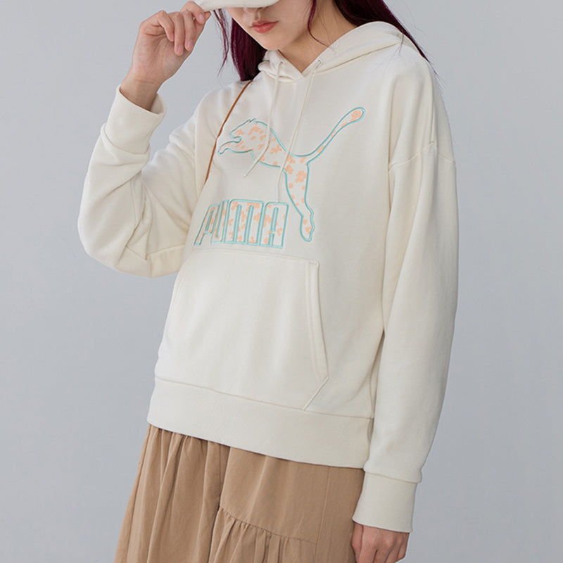 (WMNS) PUMA Logo Floral Graphic Hoodie 'Beige' 533214-73