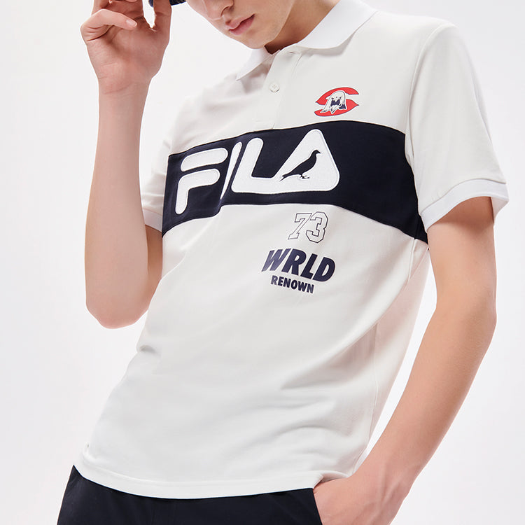 Men's FILA FUSION x staple Crossover Contrasting Colors Logo Sports Short Sleeve Polo Shirt White T11M134107F-WT