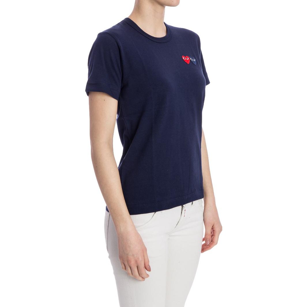 (WMNS) COMME des GARCONS PLAY Double Hearts Logo Tee 'Navy' AZ-T225-051-2