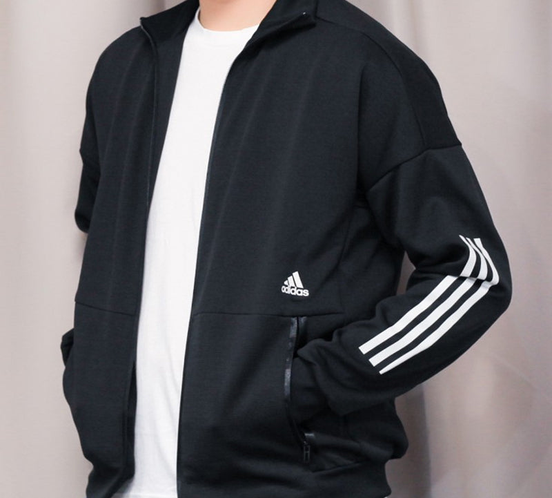 adidas Plaid Knitted Casual Jacket Men Black FM5322