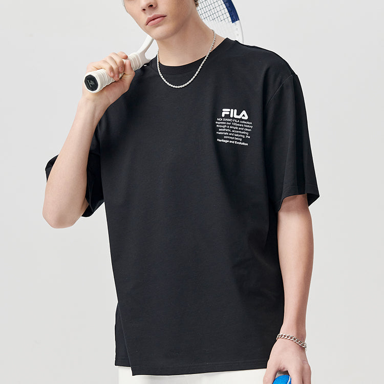 Men's FILA FUSION Alphabet Printing Sports Loose Round Neck Short Sleeve Black T11M121105F-BK
