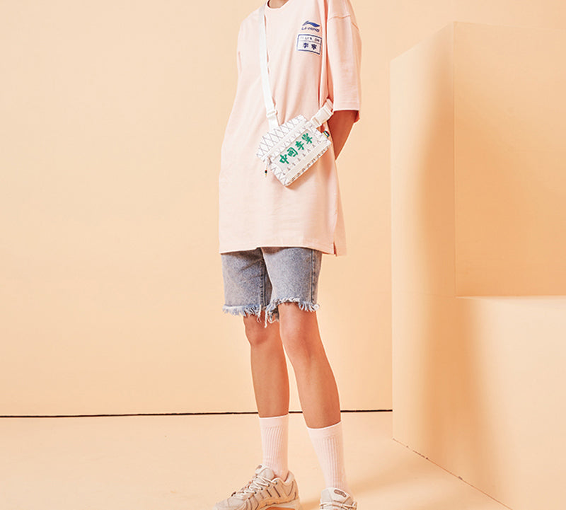Li-Ning Paris Fashion Week Series Pingpong/Table Tennis Element Small Label Printing Short Sleeve Orange Pink T-Shirt AHSQ269-1