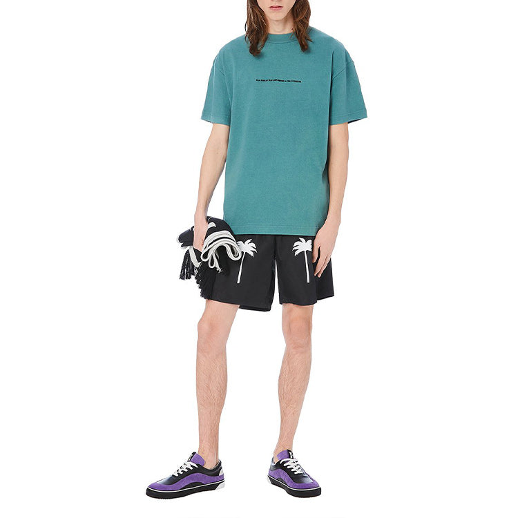 Men's PALM ANGELS Back Brown Printing Short Sleeve Green PMAA038E20JER0025959