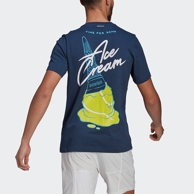 adidas M Ss Q1 Tee Ao Back Printing Tennis Sports Short Sleeve Navy Blue GN8069