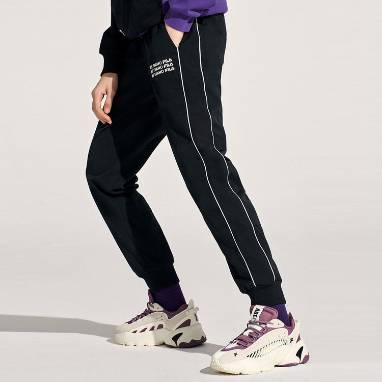 FILA FUSION Alphabet Printing Sports Woven Bundle Feet Long Pants Black T11W111801F-BK