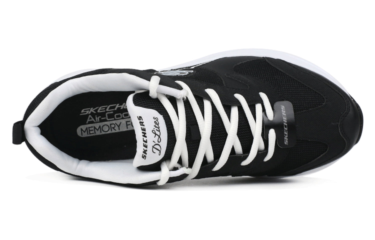 Skechers D'lites Airy Sports Shoe Black White 666117-BLK