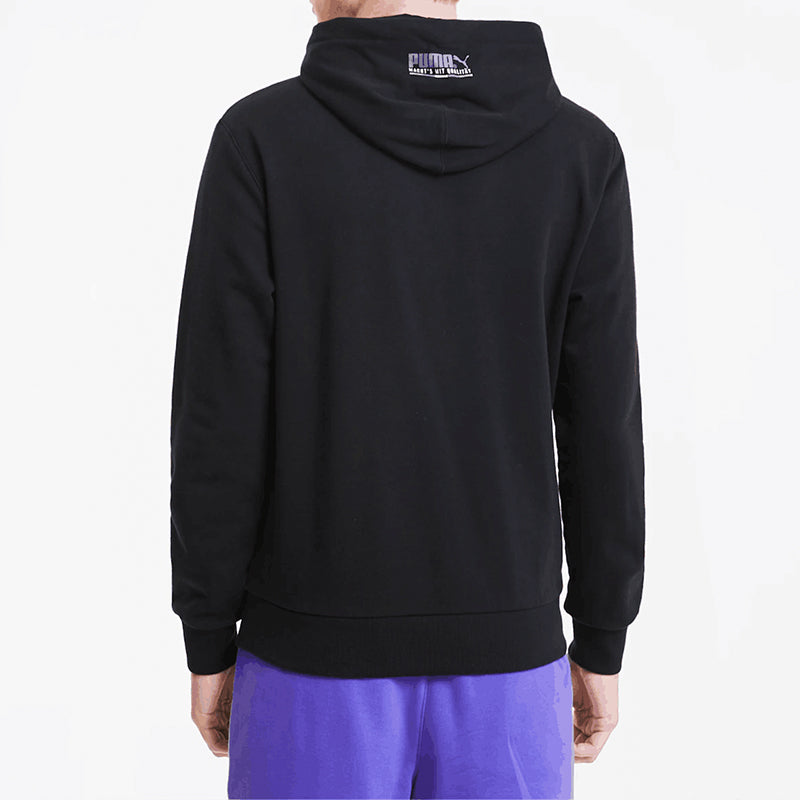 PUMA logo Printed Pullover Hooded Fleece Men Black 599279-51