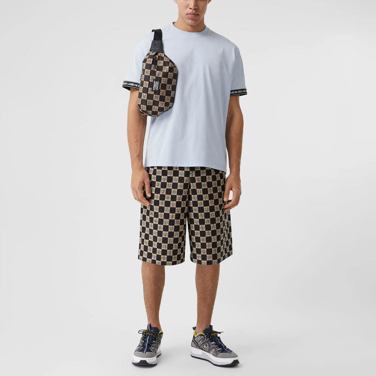 Men's Burberry FW20 Logo Cotton Loose Version Round Neck Short Sleeve Light Blue 80294491