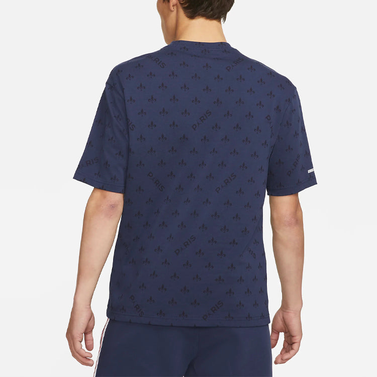Air Jordan Paris Saint-Germain Statement Casual Sports Full Print Round Neck Short Sleeve Navy Blue DB6509-410