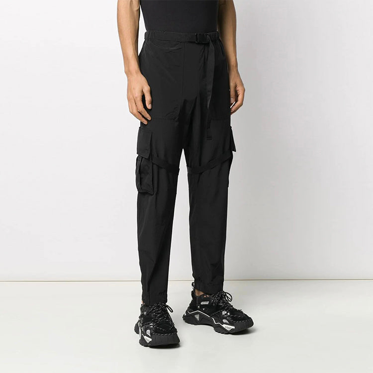 Off-White Logo Print Cargo Pants Functional Casual Pants Black OMCF004R20G380221001