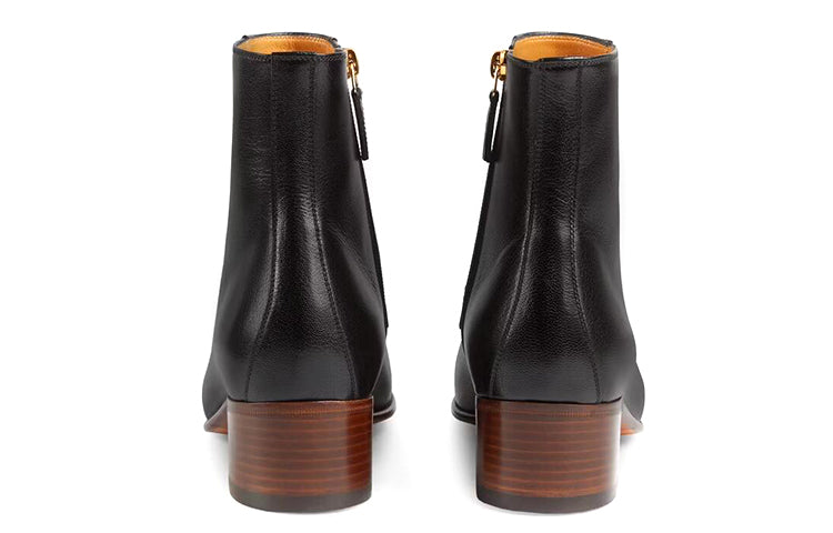 (WMNS) Gucci Leather Boots with Interlocking G chains 'Black' 648697-D3V00-1000
